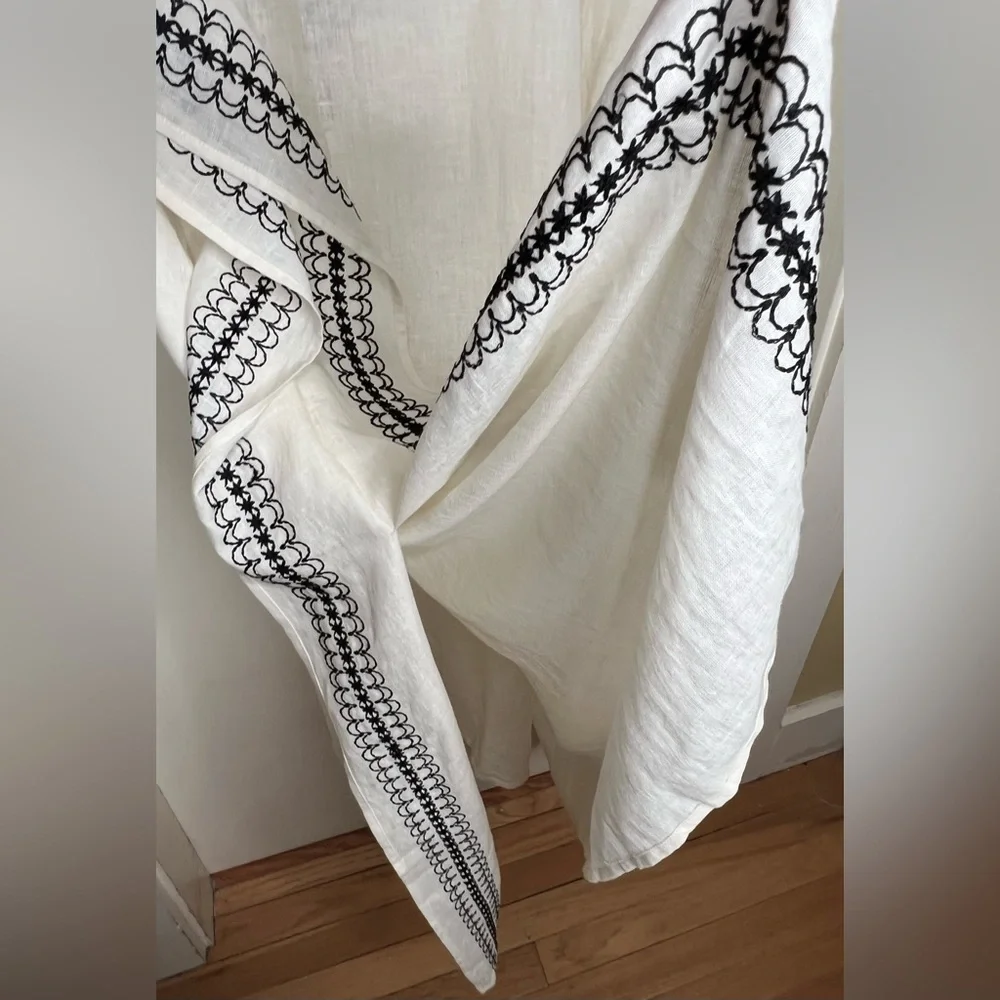 Echo Cream Linen Blend Amalfi Caftan W/Black Embroidery, Sz XL, NWT - Picture 6 of 8